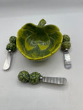 Artichoke Ceramic Dip Bowl with Spreaders Set - Image 1