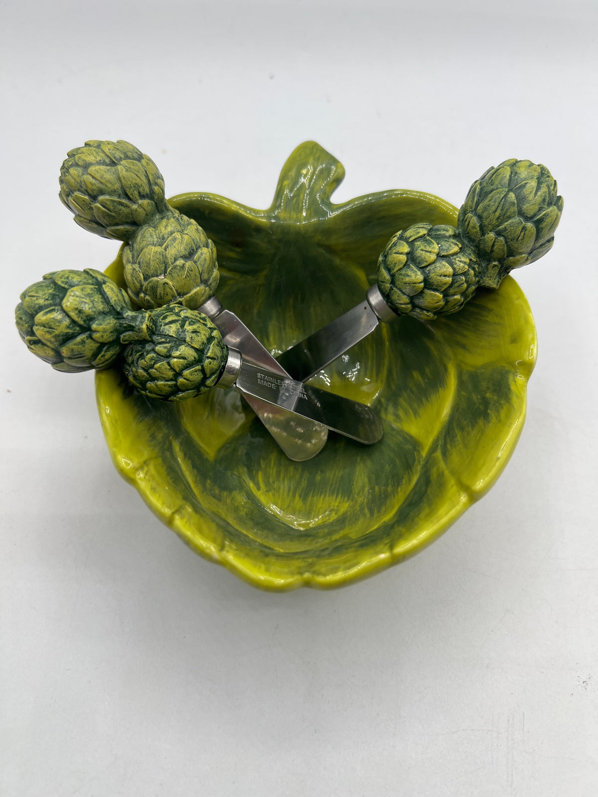 Artichoke Ceramic Dip Bowl with Spreaders Set - Image 3