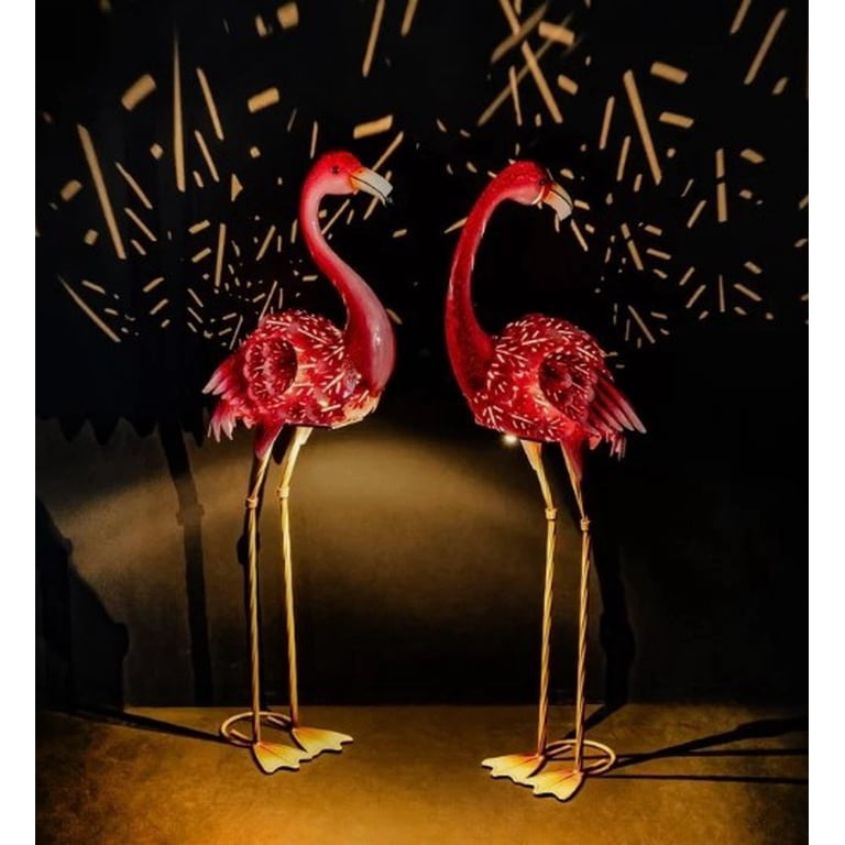 Evergreen Solar LED Flamingo Garden Statues  Handcrafted Metal Outdoor Yard Decor with Solar Lights  Pink Flamingo Pair (2 Pack) - Image 2