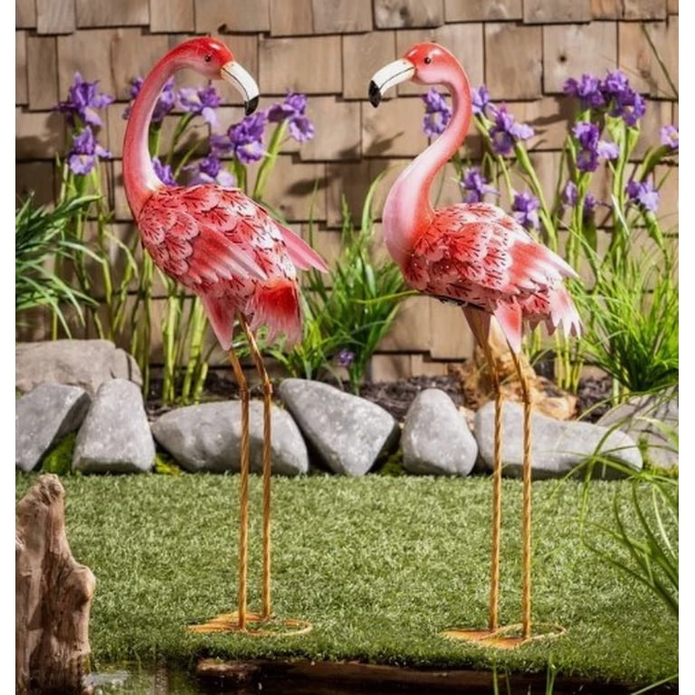 Evergreen Solar LED Flamingo Garden Statues  Handcrafted Metal Outdoor Yard Decor with Solar Lights  Pink Flamingo Pair (2 Pack) - Image 3