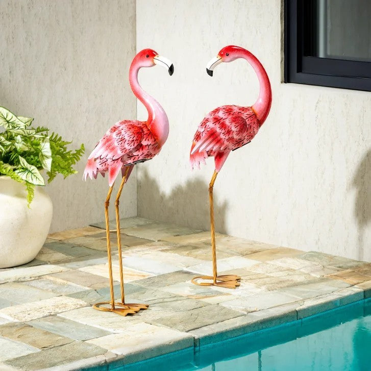 Evergreen Solar LED Flamingo Garden Statues  Handcrafted Metal Outdoor Yard Decor with Solar Lights  Pink Flamingo Pair (2 Pack) - Image 6