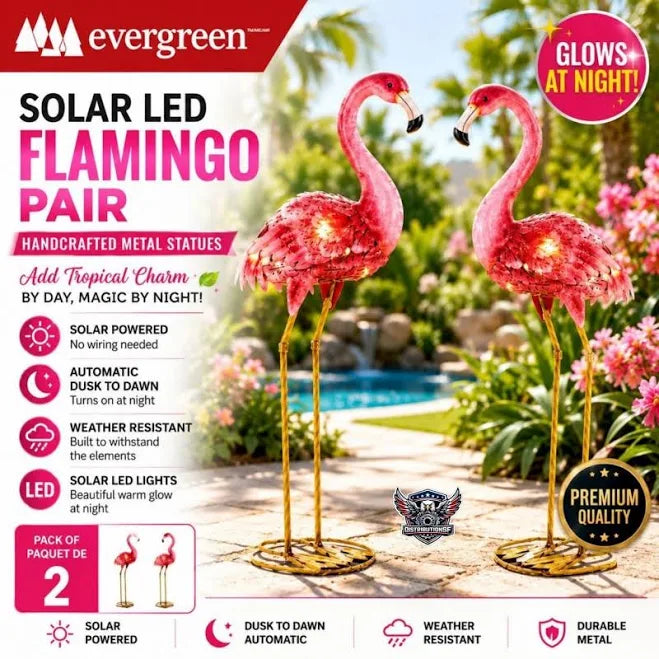 Evergreen Solar LED Flamingo Garden Statues  Handcrafted Metal Outdoor Yard Decor with Solar Lights  Pink Flamingo Pair (2 Pack) - Image 8