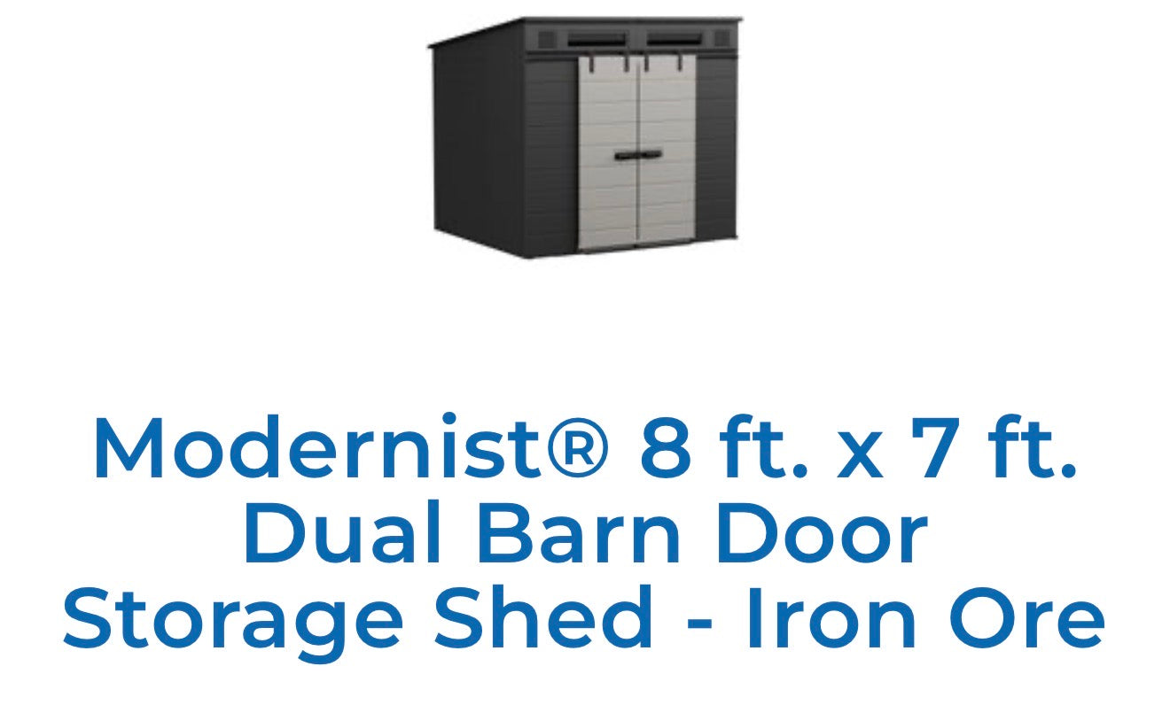 Modernist 8x7 Dual Barn Door Storage Shed Iron Ore - Image 1
