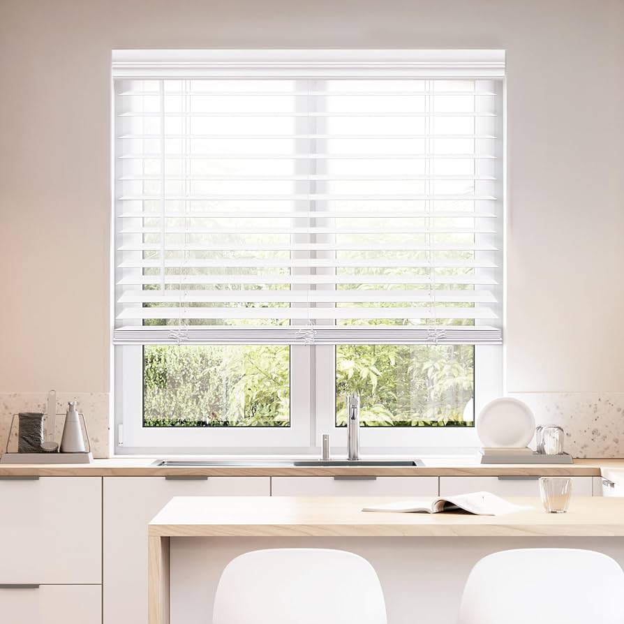 2" Cordless Faux Wood Blind - Bright White - Image 4