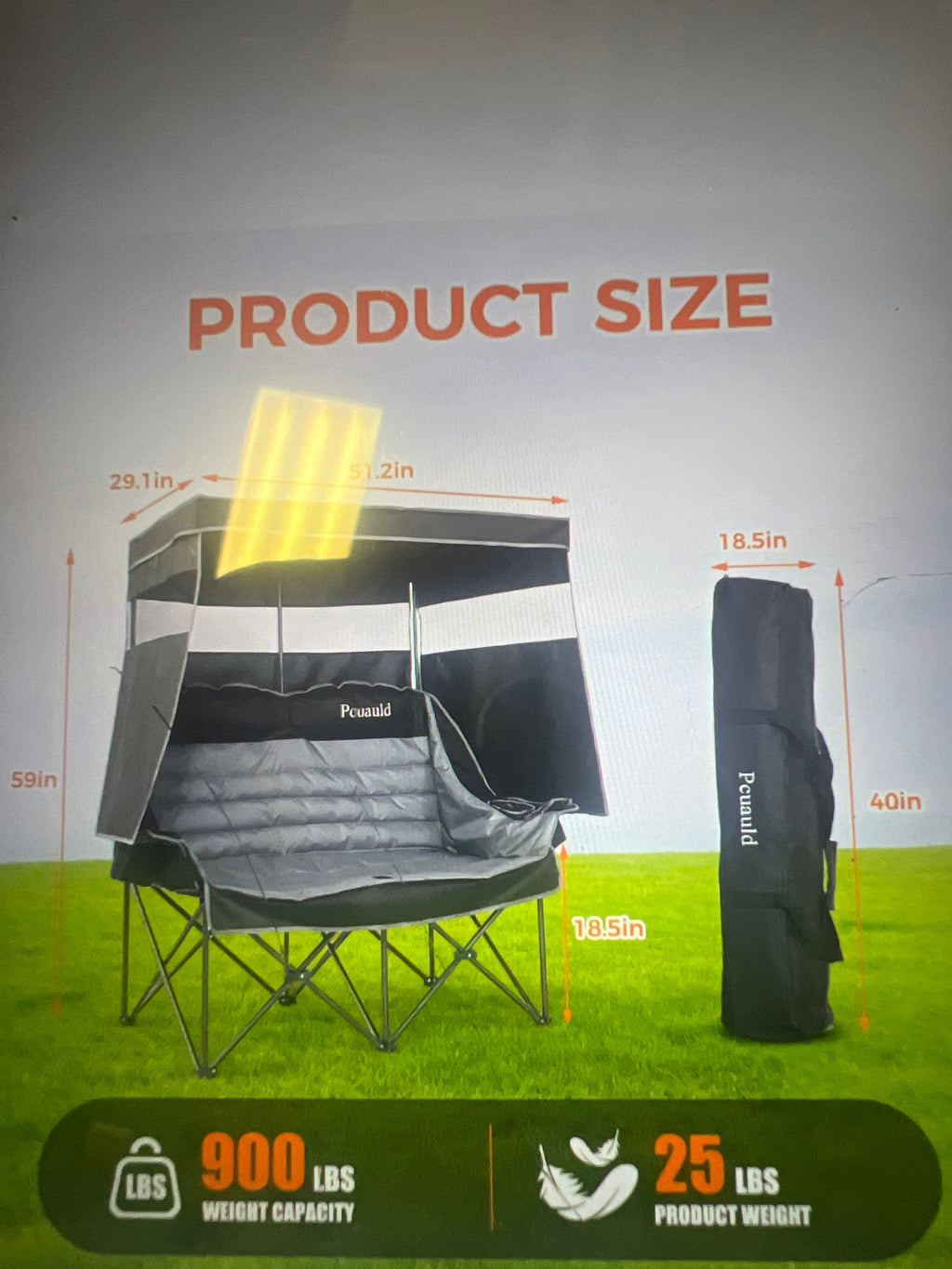 Pcuald 3-Seat Patio Swing with Canopy Black and Gray Outdoor - Image 3