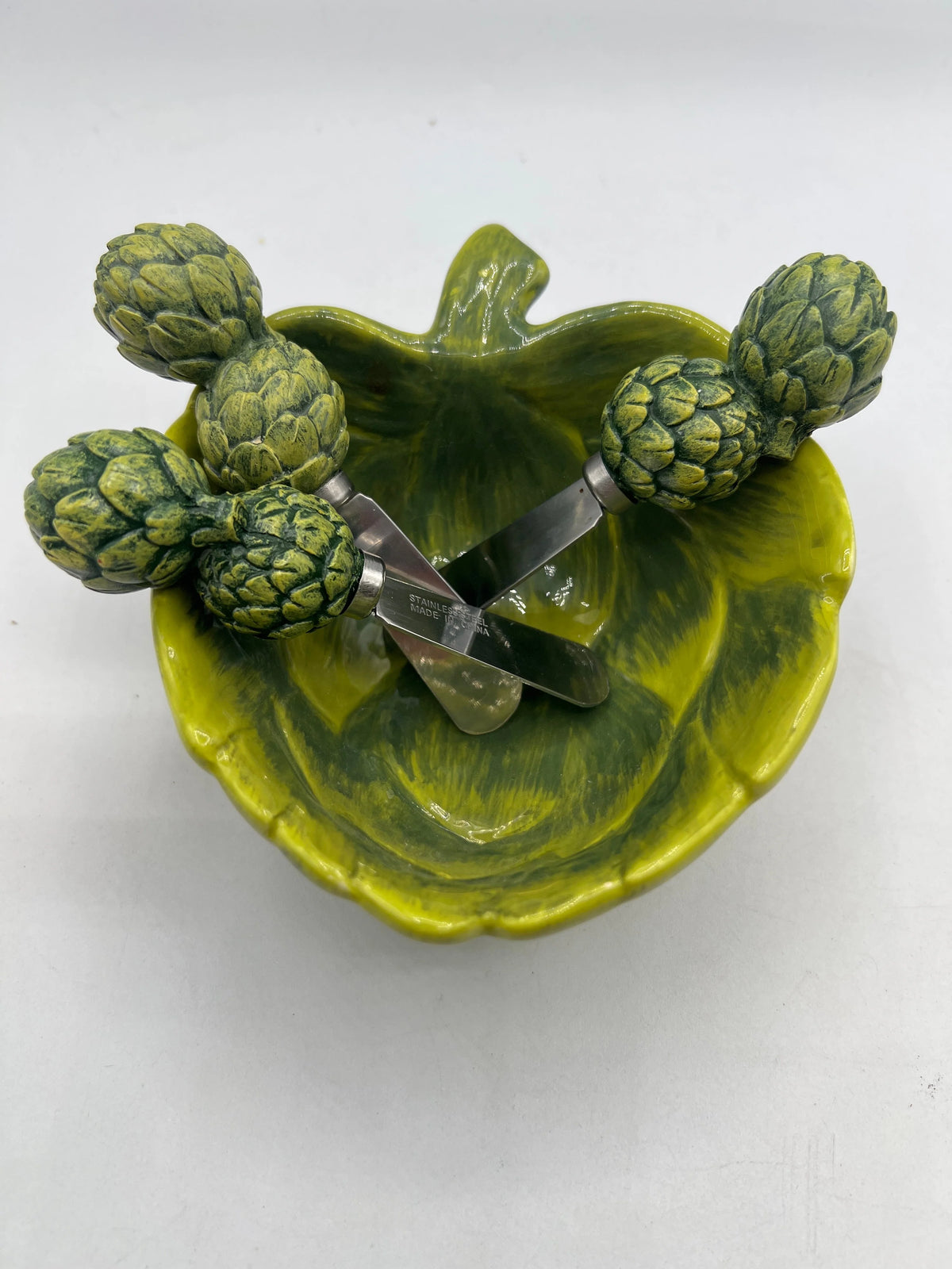Artichoke Ceramic Dip Bowl with Spreaders Set - Image 3