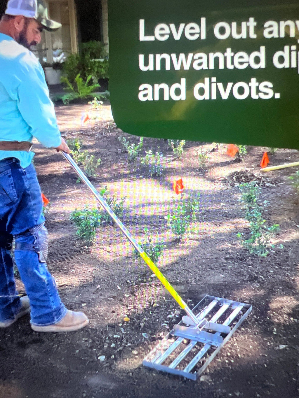 Rocklin 30 inch Lawn Leveling Rake Stainless Steel Handle Ground Plate - Image 2