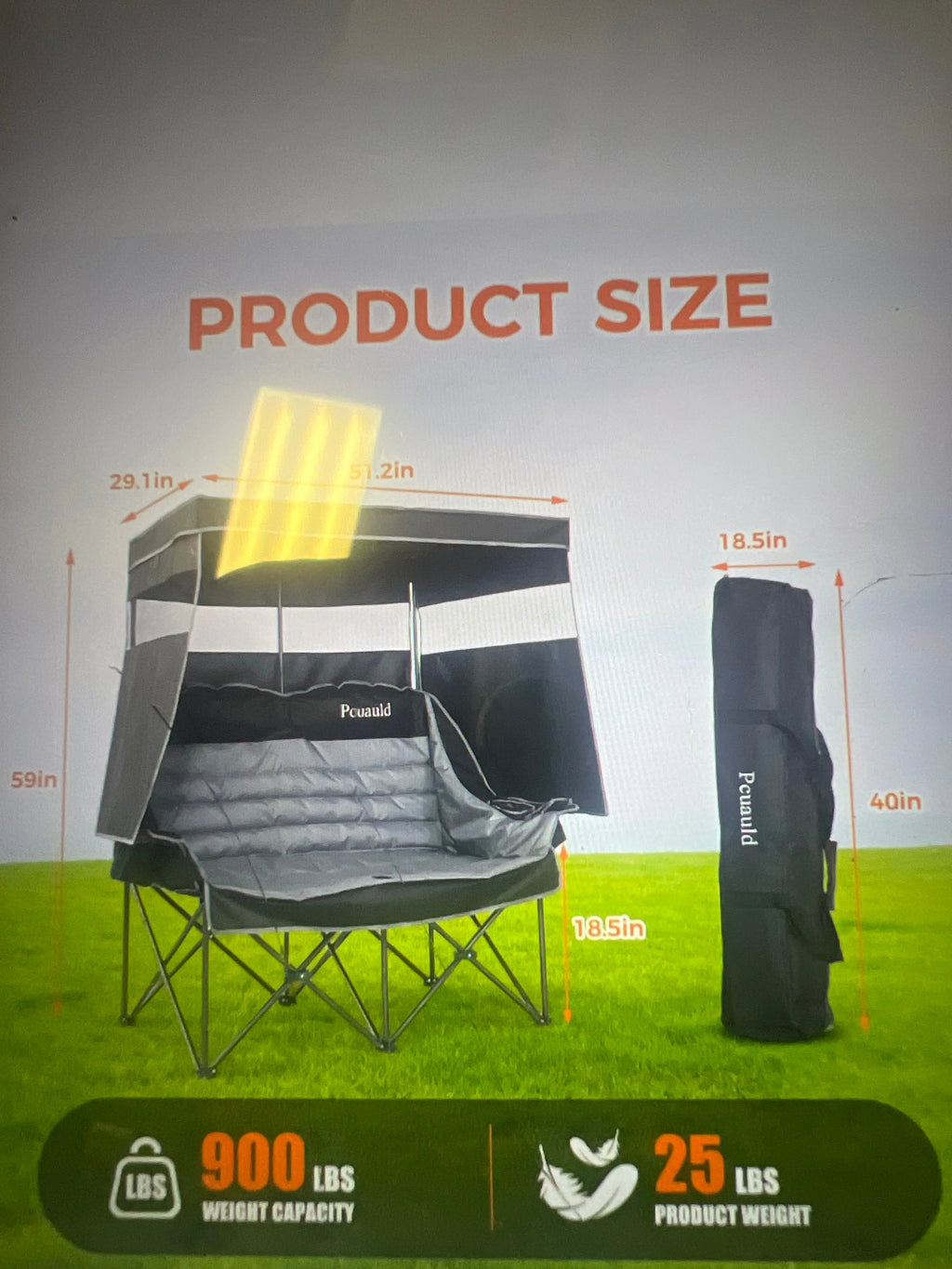 Pcuald 3-Seat Patio Swing with Canopy Black and Gray Outdoor - Image 3