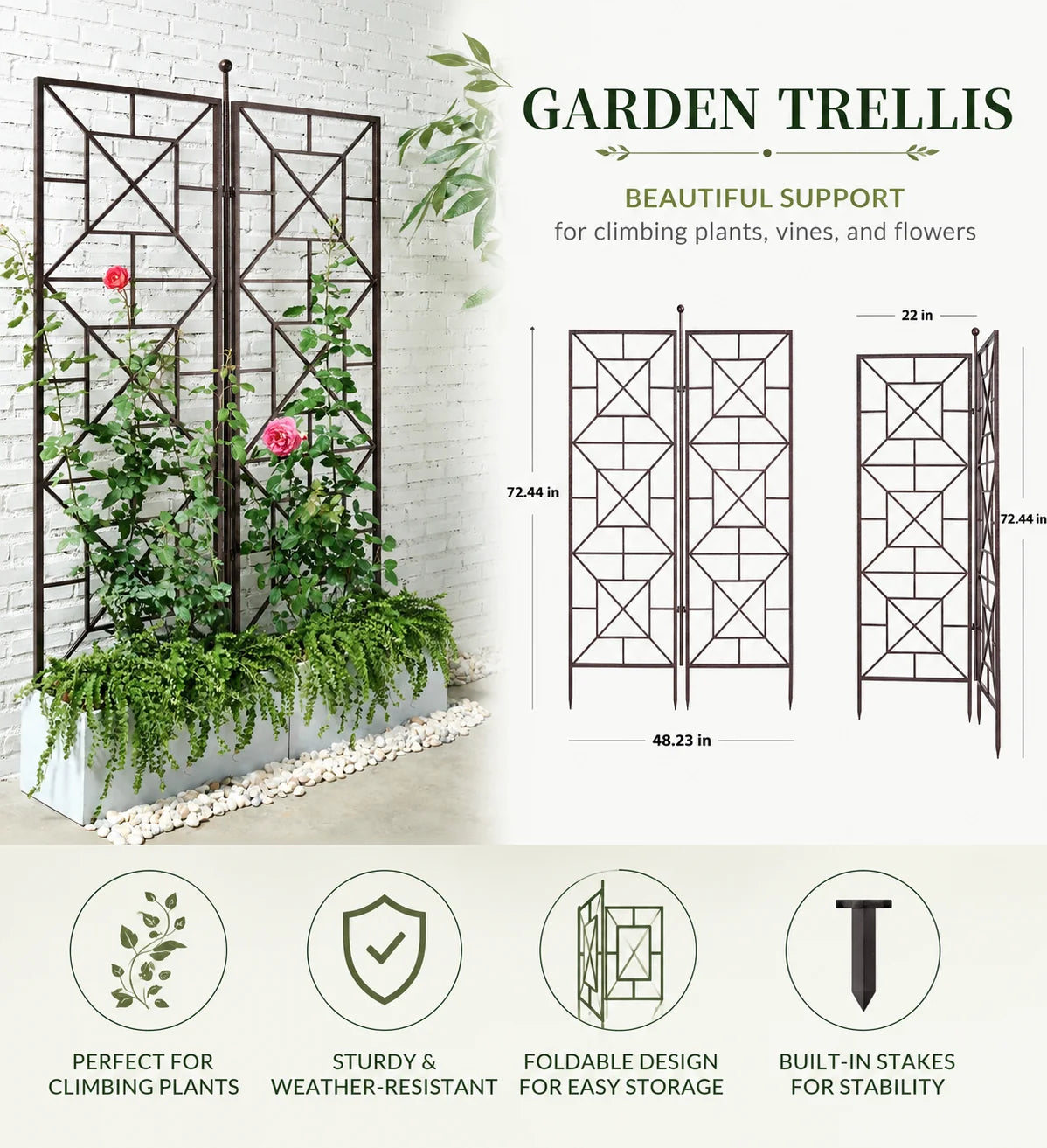 Garden Trellis for Climbing Plants 72.44" x 48.23" - Image 1
