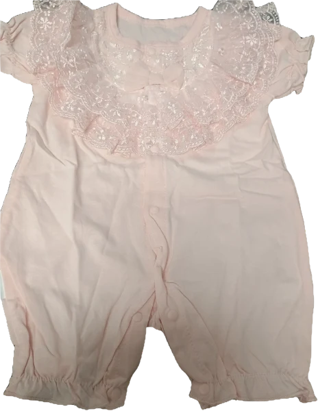 Baby Girl Pink Cotton Romper with Lace Collar Size 6-9 Months