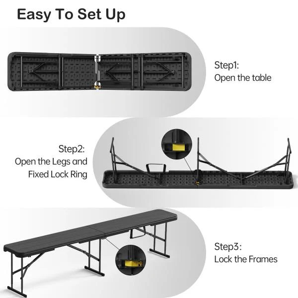 6 Foot Folding Bench Portable Indoor Outdoor Plastic Bench 2 Pack