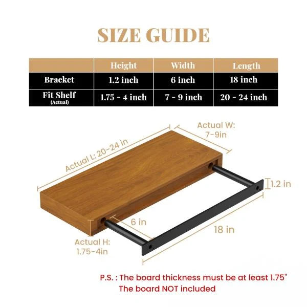Heavy Duty Floating Shelf Brackets with Metal Jig Black Supports 200lbs 1.75 to 4 Thickness - Image 2