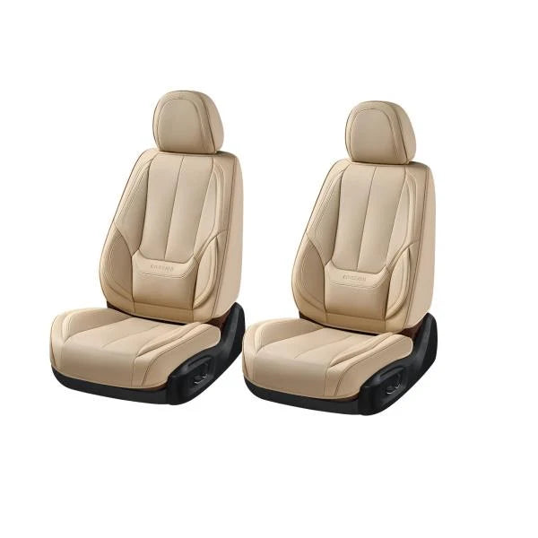 Waterproof Nappa Leather Front Car Seat Covers Universal Fit Beige - Image 1