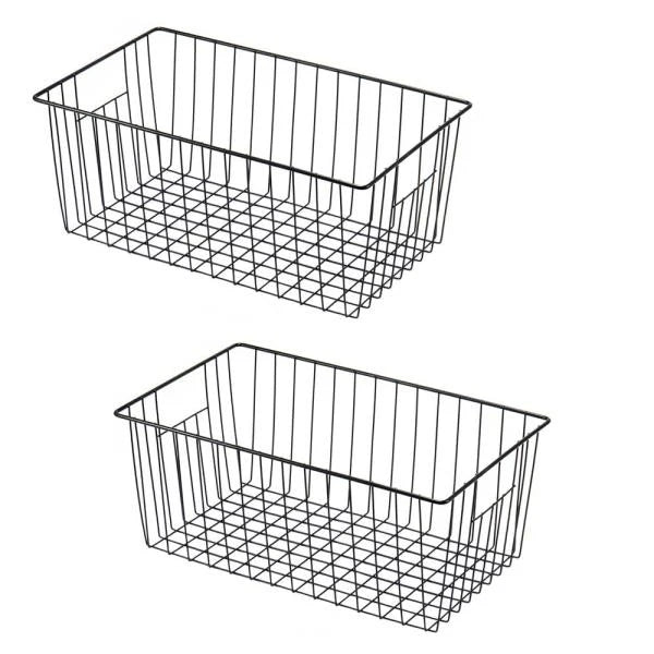 16in L x 12in W x 6in H Deep Metal Wire Freezer Storage Organizer Baskets 2-Pack - Image 1