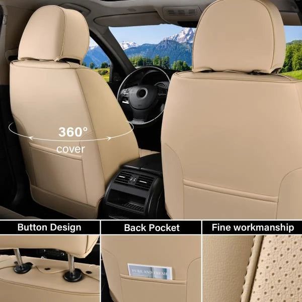 Waterproof Nappa Leather Front Car Seat Covers Universal Fit Beige - Image 4