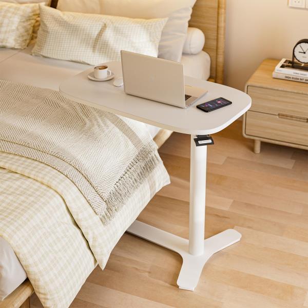 Adjustable Pneumatic Mobile Overbed Table 30 W x 17.7 D White - Image 2
