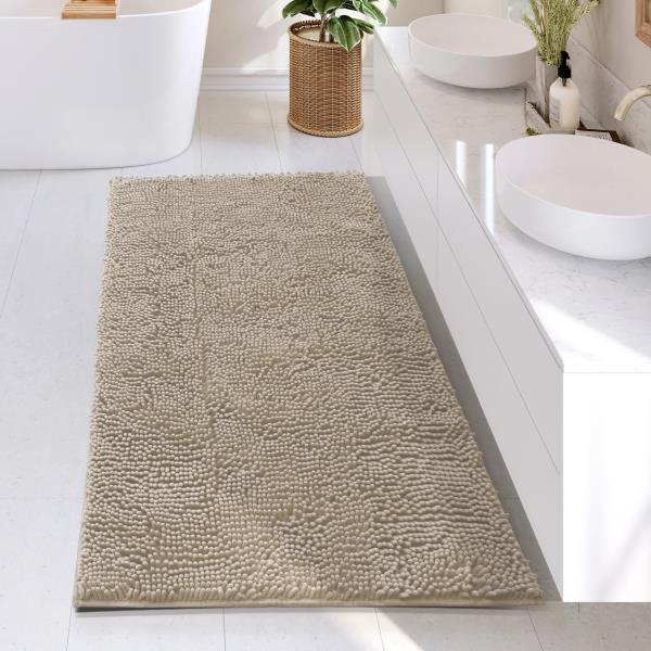 Chenille Bath Mat 26 x 44 Inches Beige Non-Slip Machine Washable - Image 1