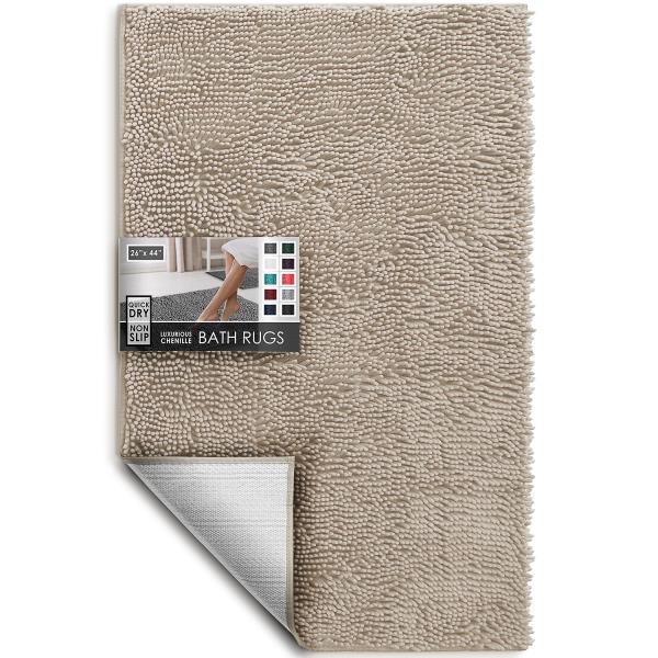 Chenille Bath Mat 26 x 44 Inches Beige Non-Slip Machine Washable - Image 2