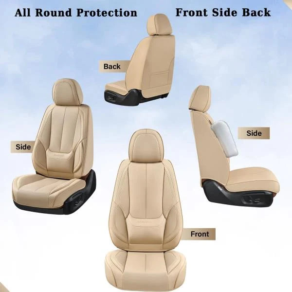 Waterproof Nappa Leather Front Car Seat Covers Universal Fit Beige - Image 6
