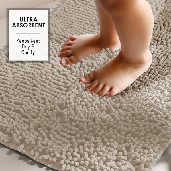 Chenille Bath Mat 26 x 44 Inches Beige Non-Slip Machine Washable - Image 4