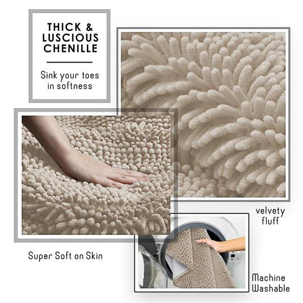 Chenille Bath Mat 26 x 44 Inches Beige Non-Slip Machine Washable - Image 6