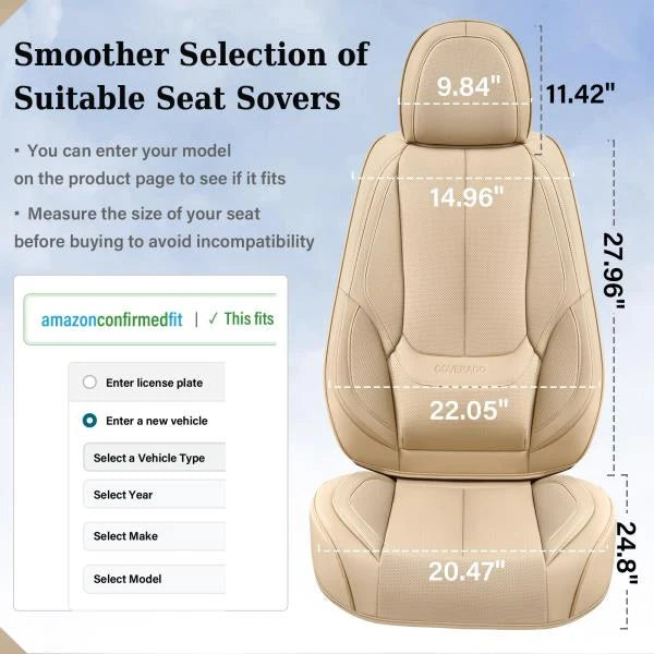 Waterproof Nappa Leather Front Car Seat Covers Universal Fit Beige - Image 5