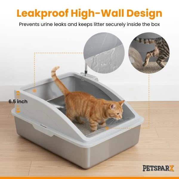 Stainless Steel Enclosed XL Cat Litter Box with Lid High Sided Leak Proof - Image 3