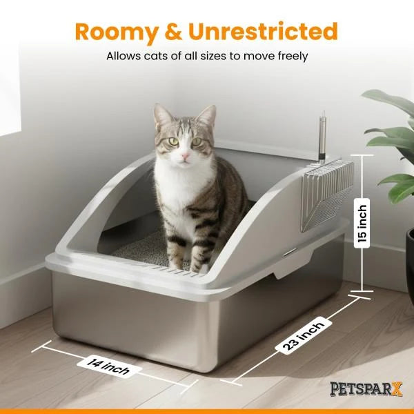 Stainless Steel Enclosed XL Cat Litter Box with Lid High Sided Leak Proof - Image 2