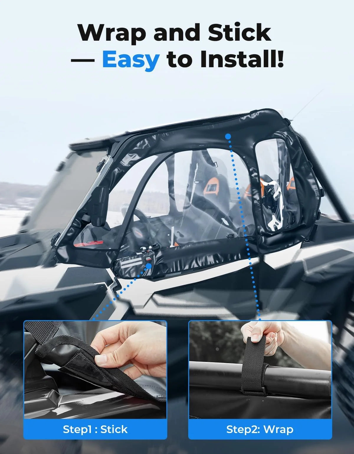 Black Polaris RZR Cab Enclosure 2014-2023 2-Seat Models