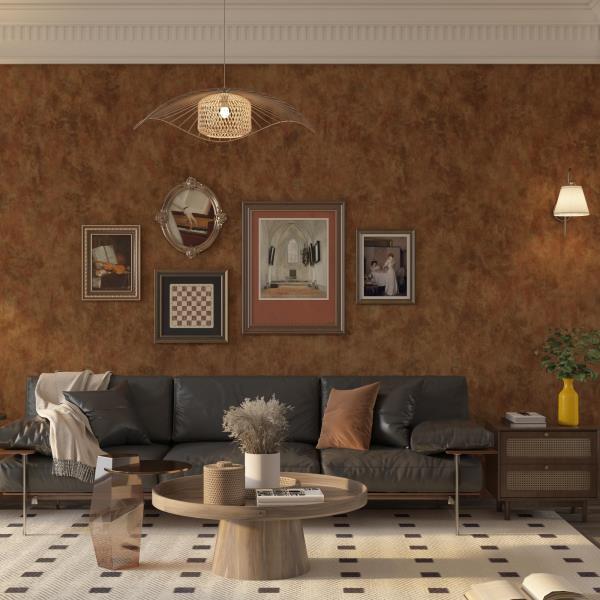 Burnt Orange Copper Peel and Stick Modern Mid Century Wallpaper - Image 5