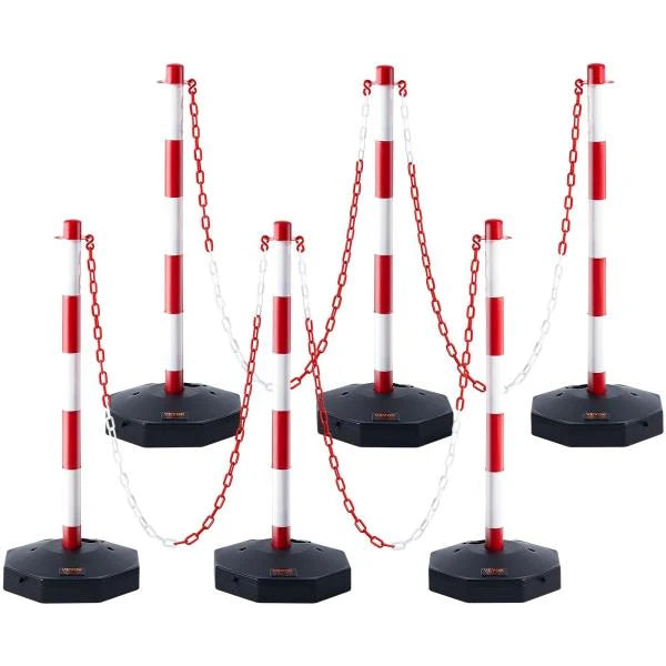 Adjustable Traffic Delineator Post Cones 6 Pack with 6.6FT Chain Red White - Image 1
