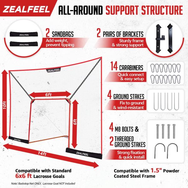 Lacrosse Backstop Net 14x10FT Extra-Large Shooting Coverage - Image 7