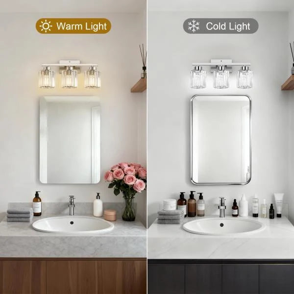 -Light Brushed Nickel Bathroom Vanity Light Fixture with Crystal Round Shades - Image 5