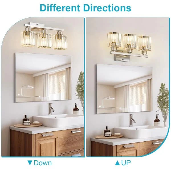 -Light Brushed Nickel Bathroom Vanity Light Fixture with Crystal Round Shades - Image 7
