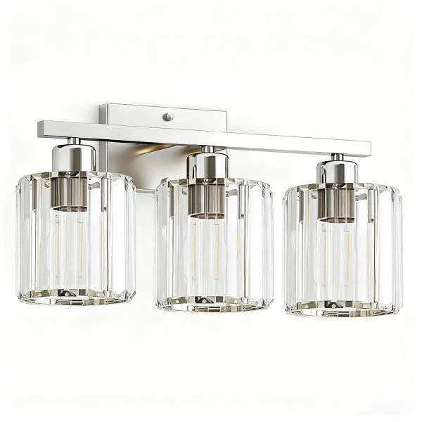 -Light Brushed Nickel Bathroom Vanity Light Fixture with Crystal Round Shades - Image 8