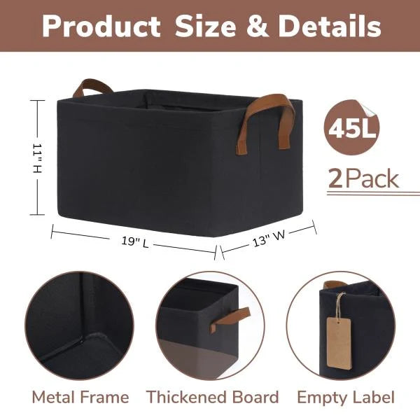 L Extra Large Fabric Storage Bins for Shelves 19 L x 13 W x 11 H Black 2-Pack