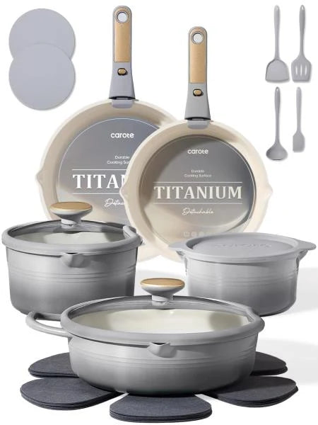 pcs Titanium Cookware Set Pots and Pans Set with Detachable Handle Gradient Grey - Image 1