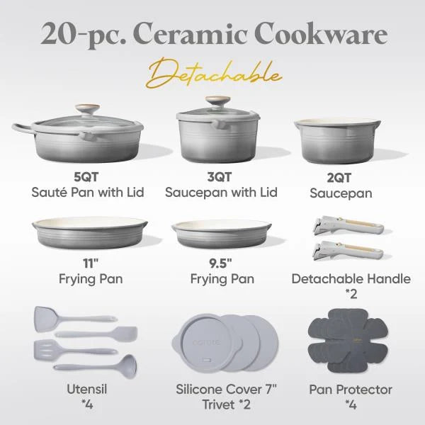 pcs Titanium Cookware Set Pots and Pans Set with Detachable Handle Gradient Grey - Image 2