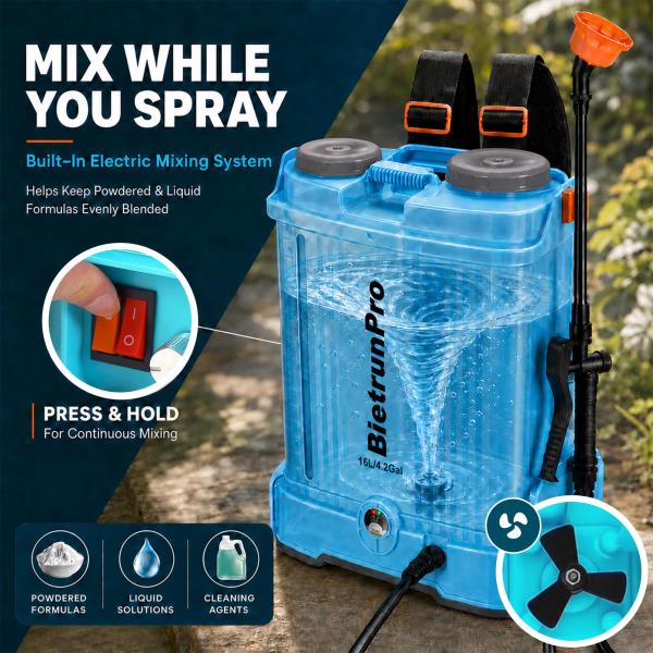 2 Gallon Battery Powered Backpack Sprayer with Mixer 0-100 PSI