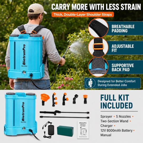 2 Gallon Battery Powered Backpack Sprayer with Mixer 0-100 PSI