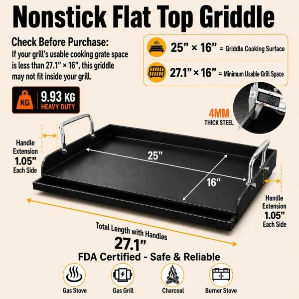 Griddle for Gas Grill Flat Top Grill Griddles Plate 25 x 16 Inch Cast Iron Retail $76.00 - Image 3