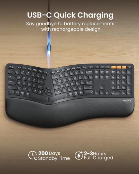 ProtoArc EK01 Plus Backlit Bluetooth Ergonomic Keyboard, Full Size, Black Retail $74.00 - Image 6