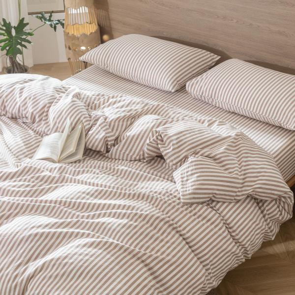 MooMee Striped Duvet Cover Set 100% Washed Cotton Linen Like Queen Retail $74.00 - Image 9