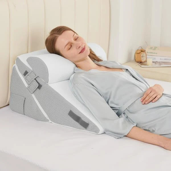 Adjustable Wedge Pillow Set 9-in and 12-in Memory Foam Support Light Grey White - Image 1
