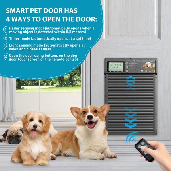 Automatic Pet Door Radar Timer Light Sensor Solar USB Durable Aluminum 1013 Black - Image 5