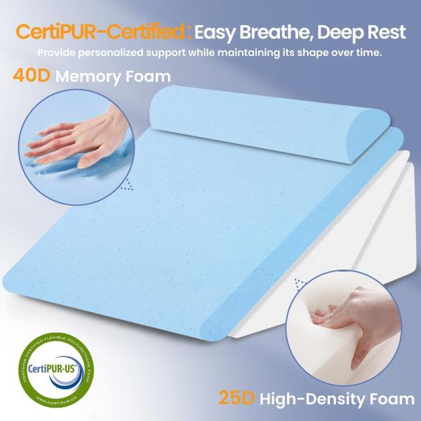Adjustable Wedge Pillow Set 9-in and 12-in Memory Foam Support Light Grey White - Image 5