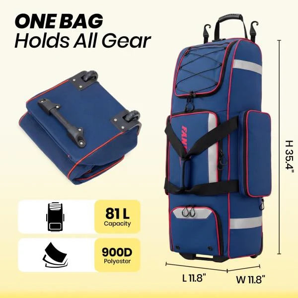 L Rolling Baseball Catchers Gear Bag 3-Zone Storage Blue - Image 3