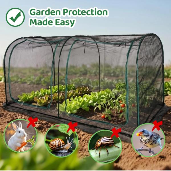 Crop Cage for Garden 98x49x49 Tunnel Plant Netting Cover with Zipper - Image 3