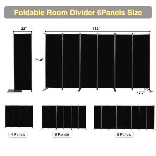 6-Panel Folding Room Divider Privacy Screen Black - Image 4