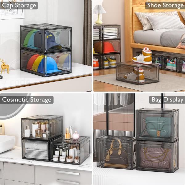 Sturdy Clear Shoe Organizer with Magnetic Door 6-Pack Stackable Storage Box 13.5 x 10.5 x 7.2 - Image 6